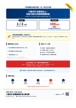 八幡浜市生産性向上・収益力強化支援事業補助金チラシ